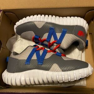 New Balance Grey & Blue Kids Sneakers with Red Details